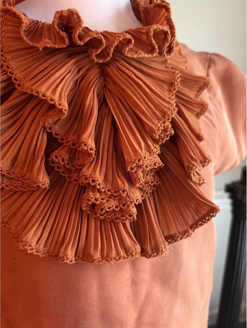 Manoush Ruffle Neck Copper Silk Dress US2:UK6